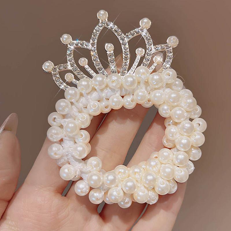 Pearl Princess Crown Hair Band Baby High Elastic Ball Head Hair Rope Head Rope Rubber Band Head Flower Headgear