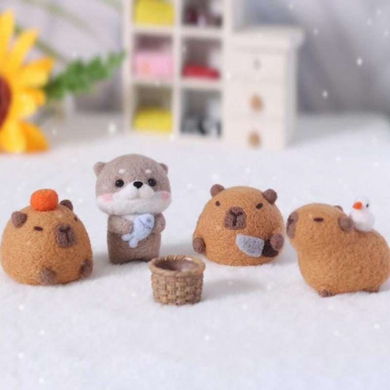 Cute Chubby Capybara Gray Fish Beginner Material Kit Wool Felt Handmade Diy Doll Plush Toys Desktop Decorations