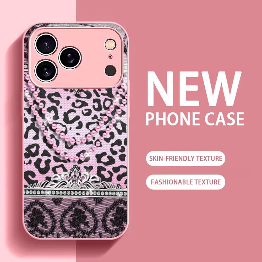 Luxury Pink Leopard Print phone case mobile phones for iphone 17 pro max cover Glass for iPhone 17 16 15 14 13 12 11pm Pro Plus