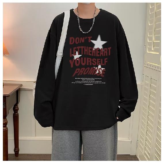 

Напечатанный свитер осень-зима для мужчин весна и осень 2024 года, корейский новый свободный топ с круглым вырезом, шикарный стиль Гонконга, модный 8XL чёрный