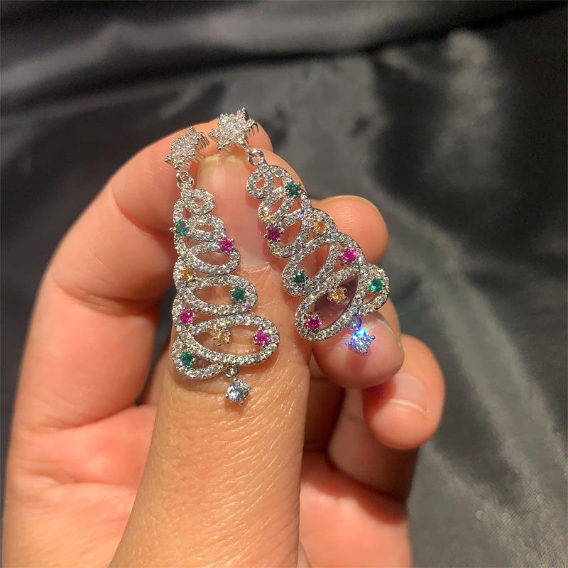 Asymmetrical Colorful Rhinestone Snowflake Hat Boot Earrings for Women Luxury Crystal Christmas Tree Drop Earrings Party Jewelry