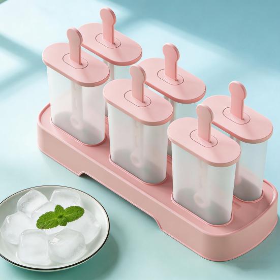 6Pcs Ice Cream Mold Plastic Popsicle Maker for Homemade Fruit Ice Cream Yogurt Popsicles Chocolate Pudding Molds for Children