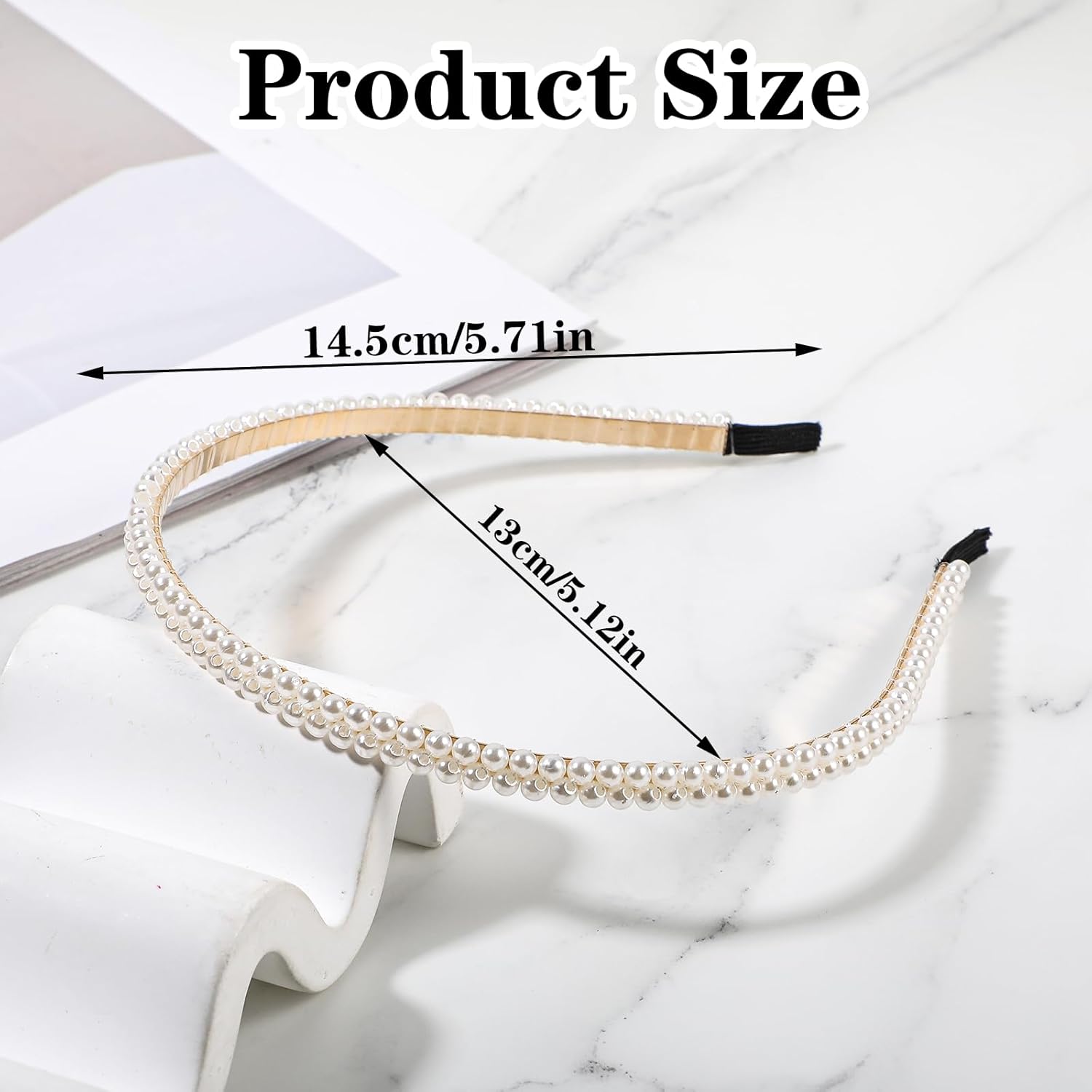 Pearl Headbands for Women, 2 Row White Pearl Headband Beaded Headband Elegant Headbands for Women Girls Vintage Fashion