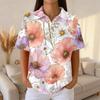 Women’s Casual Short Sleeve Knit Collared Top with Floral Print Relaxed Fit Button Down Blouse for Daily Wear