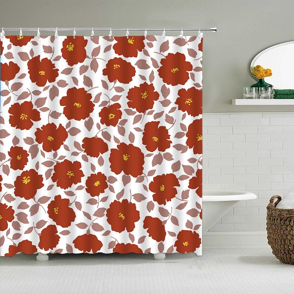 Vintage Rainbow Floral Shower Curtain 70s Colorful Stripe Fun Elegant Bohemian Abstract Style Bathroom Decoration Shower Curta