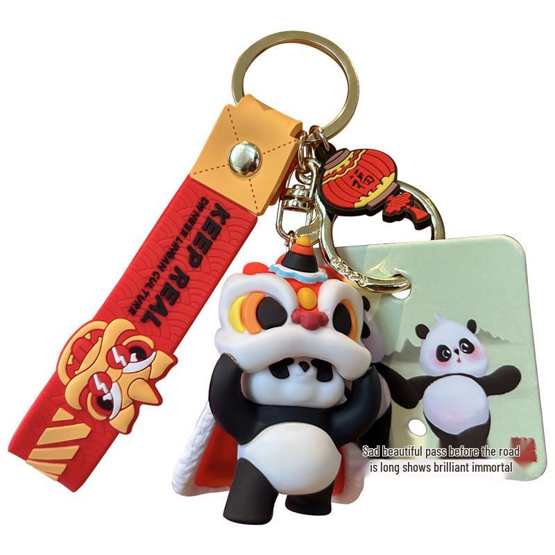 Exquisite Panda & Horse Keychain Pendant: Lion Dance Design for Boys, Girls, Couples - Ideal Backpack Ornament or Small Gift