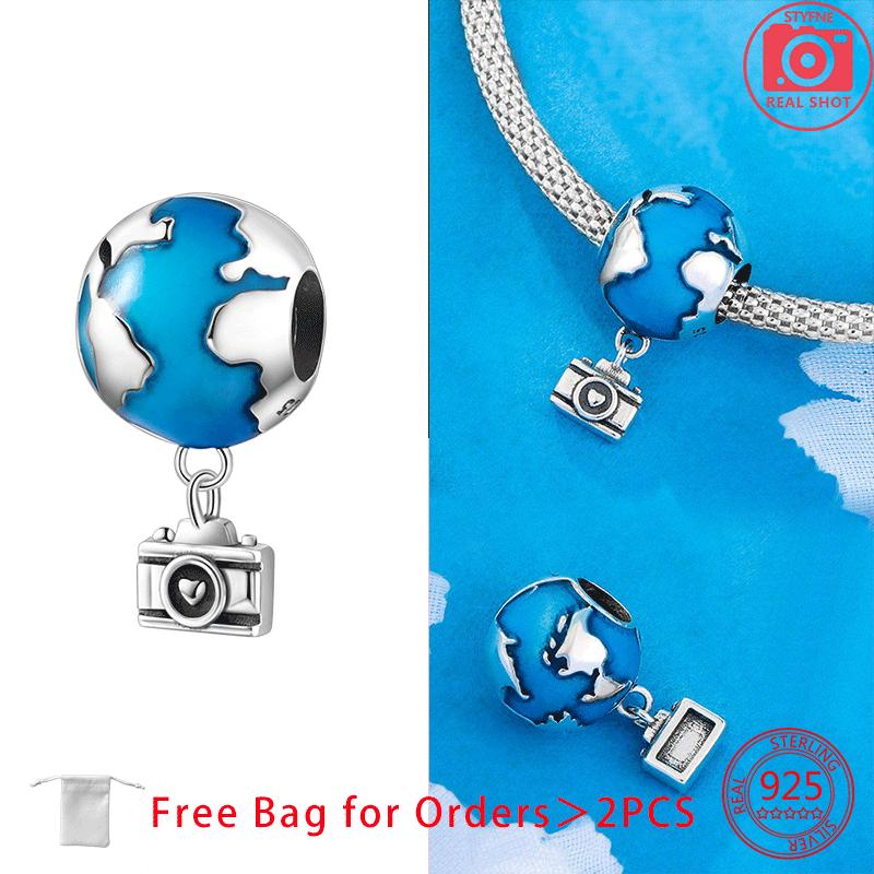 Original Copper Charms Earth Plane Ticket Suitcase Camera Beads Pendant Fit Bracelet Diy Fine Women Jewelry Gift