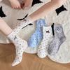 1 Pair Cartoon Dog Cat Printed Polka Dot Socks Japanese Style Middle Tube Socks Sweet Women Socks