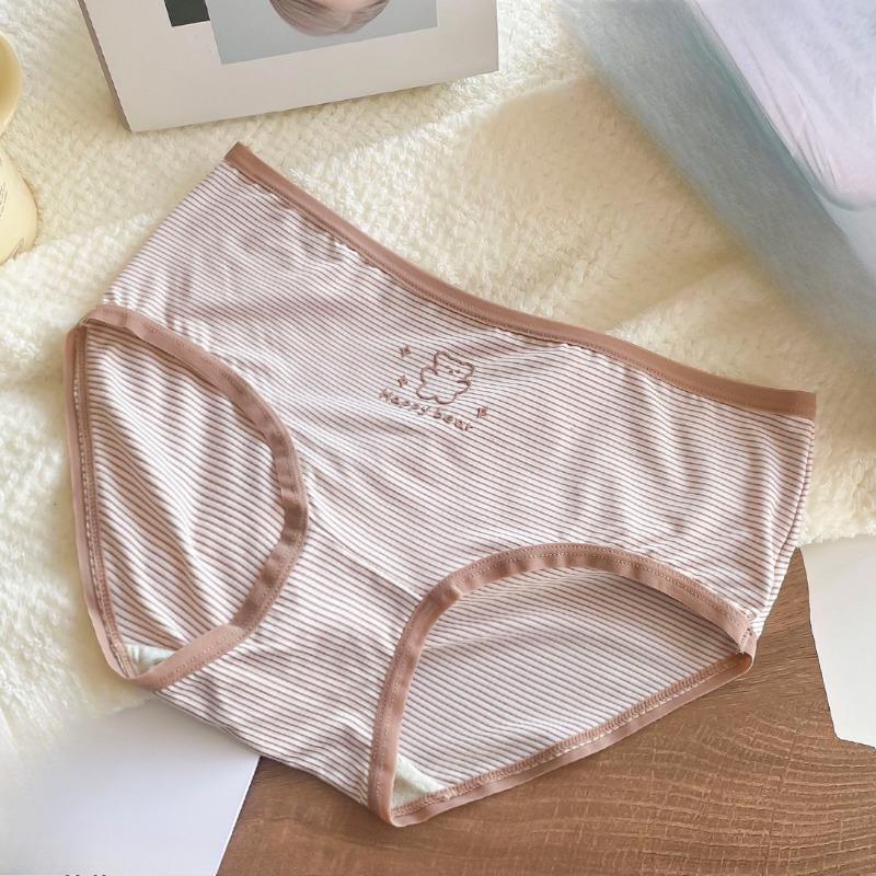 Lady Spring and Autumn Bear Cute Delicate Stripe All Kinds of Comfortable Cotton Antibacterial Crotch Underwear