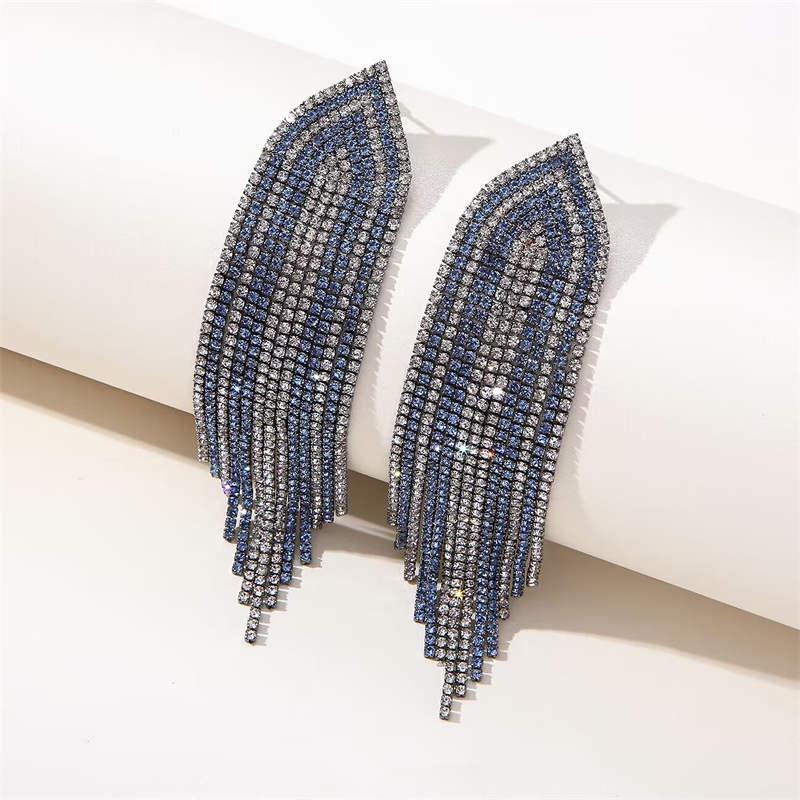 S925 Silver Needle Rhinestone Tassel Earrings - Exquisite Long Claw Chain with Colored Diamonds, European & American Style