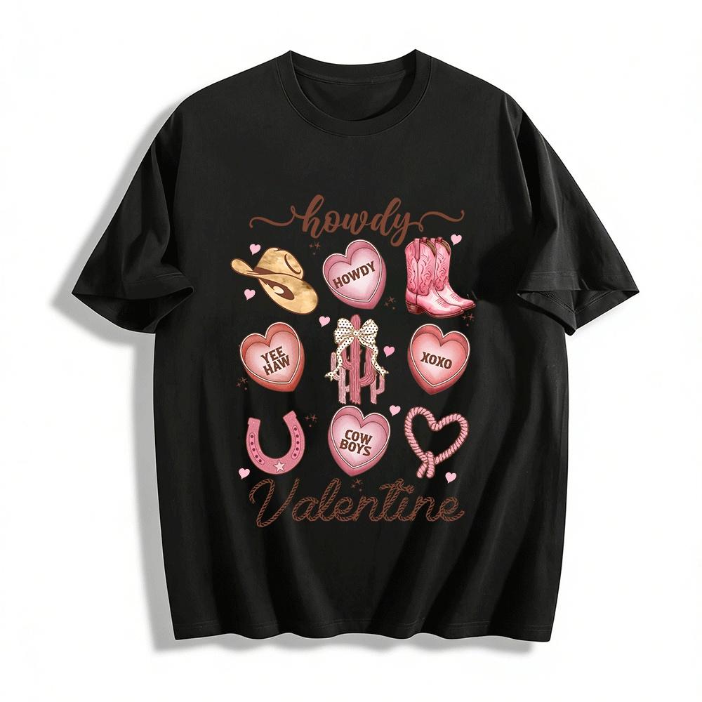 Howdy Valentine Western Cowboy Graphic Print Top Pure cotton T-shirt XXS