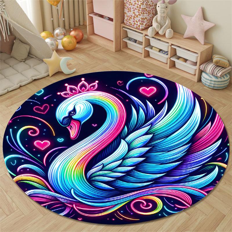 Contemporary Round Pop Art Multicolor Carpet, Non-Slip Floor Mat for Living Room