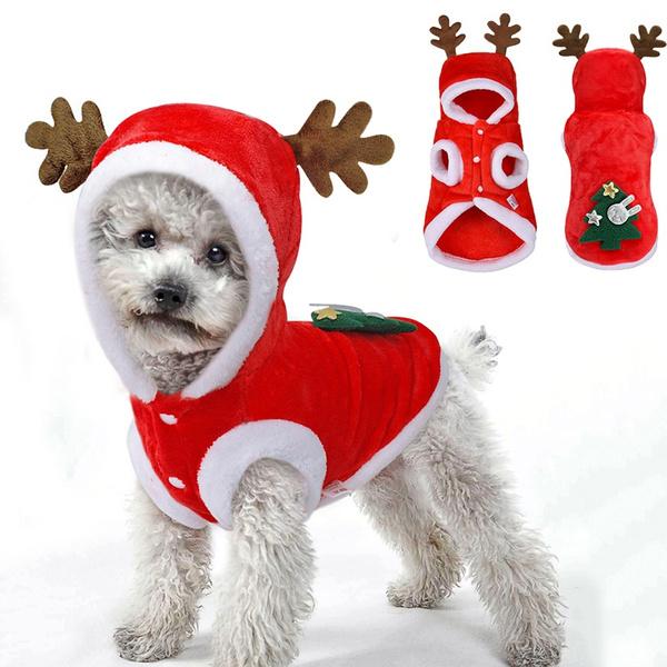 Type:Christmas Cat Clothes Small Dogs Cats Santa Costume Kitten Puppy Outfit Hoodie Warm Pet Dog Clothes Clothing