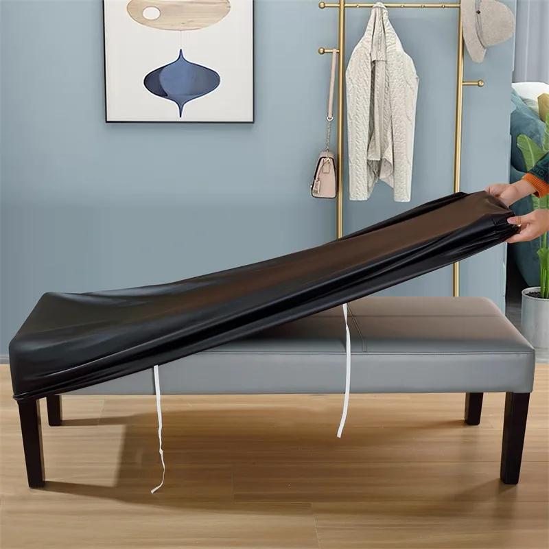 Waterproof Dining Bench Cover PU Stretch Washable Upholstered Bench Slipcover Seat Protector Bench Covers for Dining Room