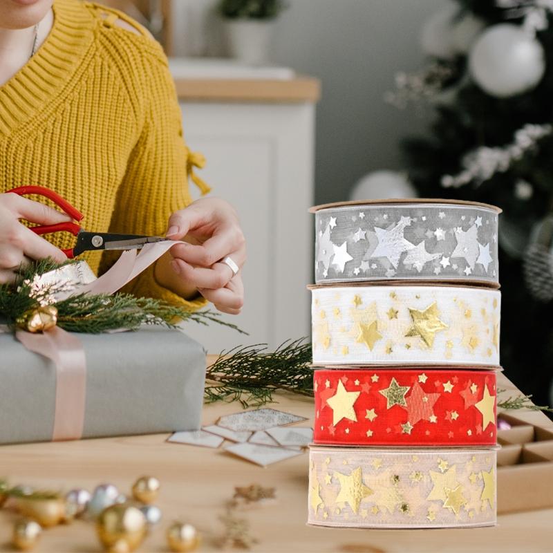 Ribbon Printing Stars Ribbon For Christmas Wedding Decoration Cake Ribbon Gift Wrapping DIY Sewing Handmand Art Craft