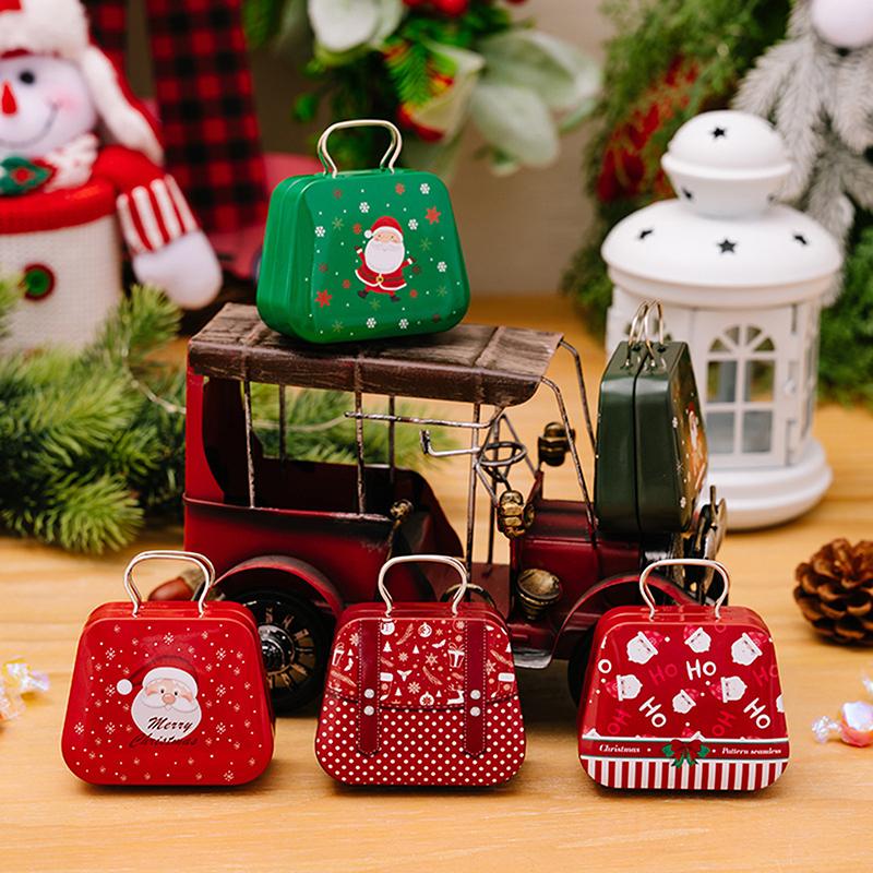 Christmas Tinplate Handbag Candy Box Gift Storage Box Biscuit Can Iron Can Home Hand Card Chocolate Packaging Storage Box