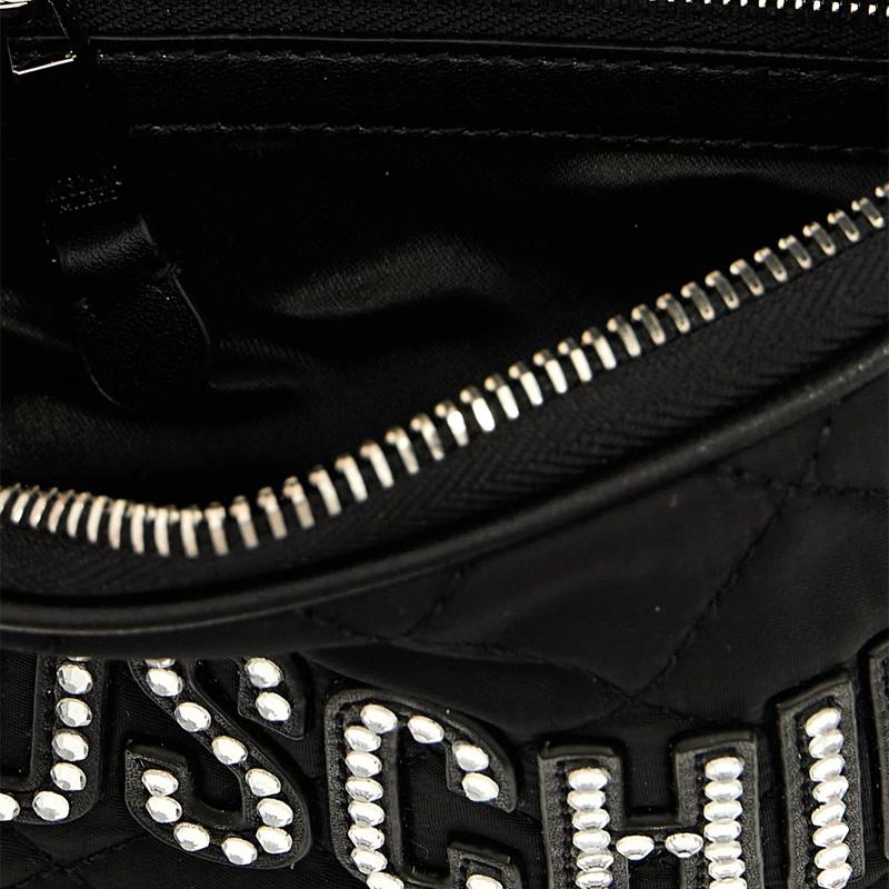 Moschino Chain Strap Crystal Embellished Nylon Shoulder Crossbody Bag Women Bags Black