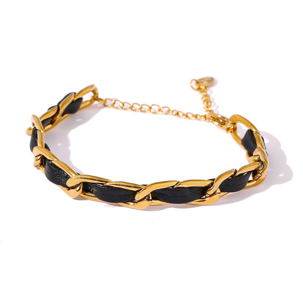 

Yhpup Trendy Leather Chain Bracelet Jewelry Stainless Steel Metal Texture 18 K Statement for Women Bijoux Femme Fashion Men New