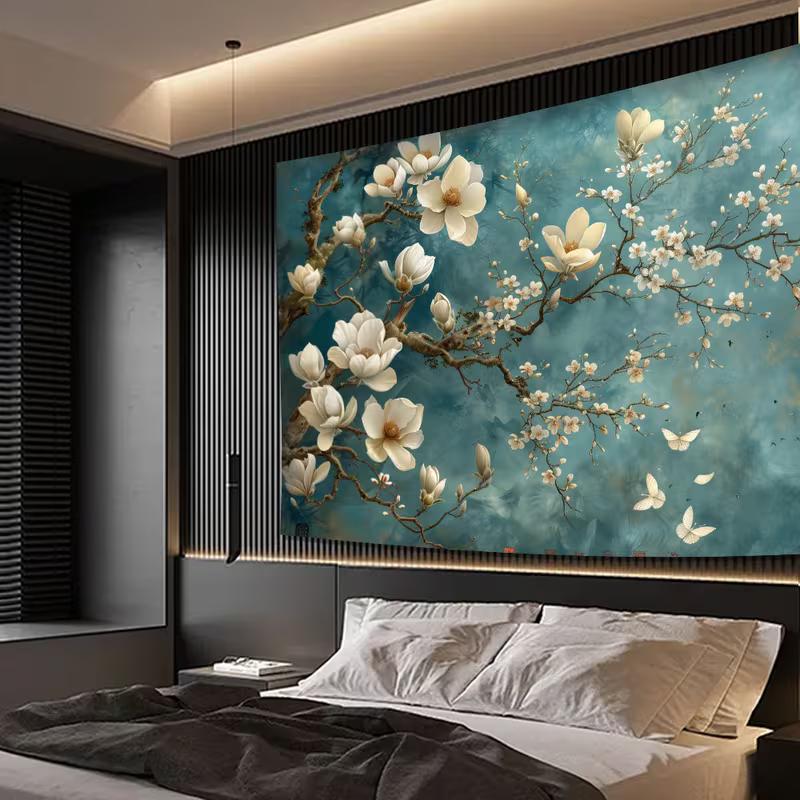 2D Teal Magnolia Flower Tapestry for Bedroom Living Room Decor