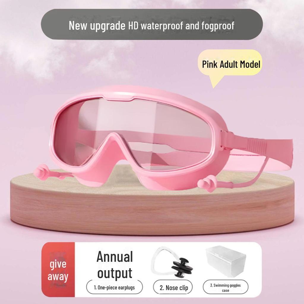High-Definition Waterproof & Fog-Proof Adult Swim Goggles with Transparent Large Frame