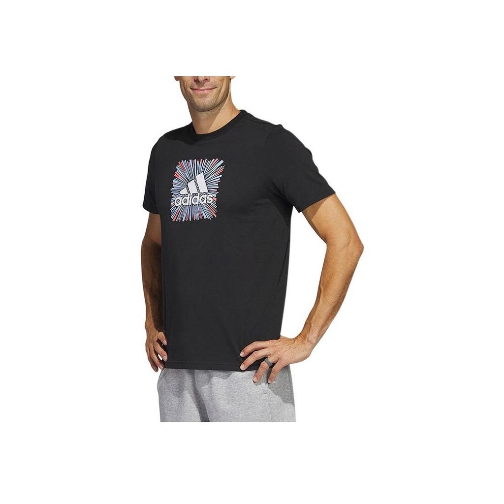 Adidas Logo Embroidered Print Crew Neck Short Sleeve T-Shirt Men Tops Black HS2533