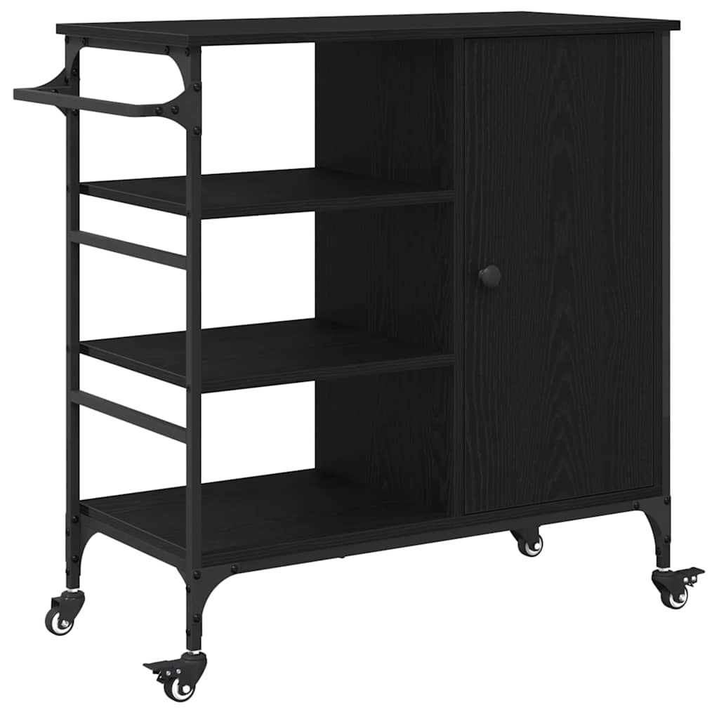 Kitchen Trolley Black Oak Effect 87.5 X 39 X 84.5 Cm