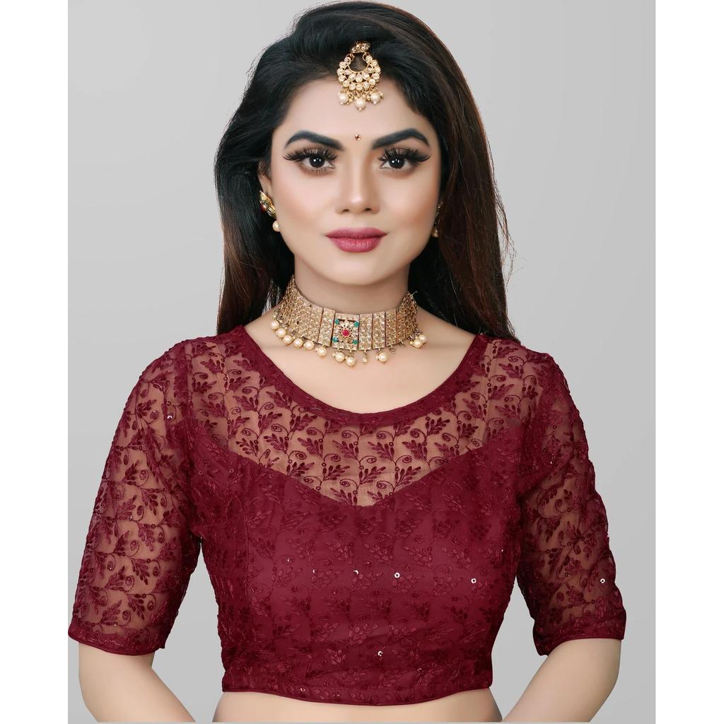 Blusa de Boda Pakistaní Cuello Redondo Choli Étnico para Mujer India Mangas Medias