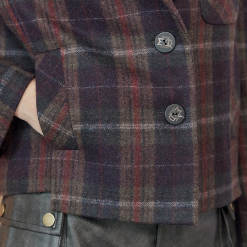 Maxza Multi Check Wool Blend Crop Jacket  Wine  Cd02qj300on