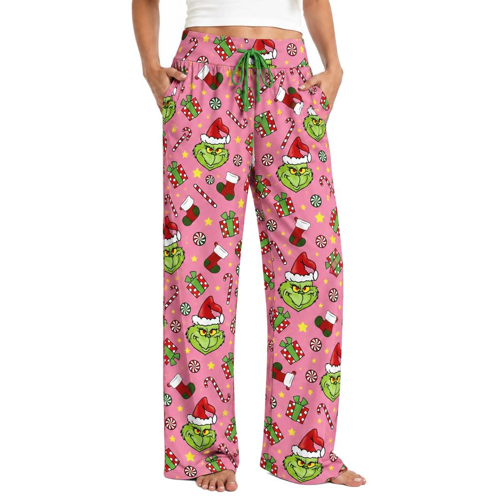 Women's Christmas Pajama Bottoms Funny High Waist Sleep Pants for Holiday