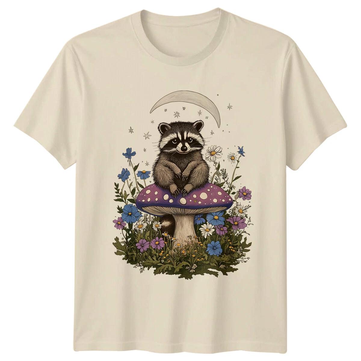 Raccoon On Mushroom T-Shirt Cute Animal T-Shirt 3XL