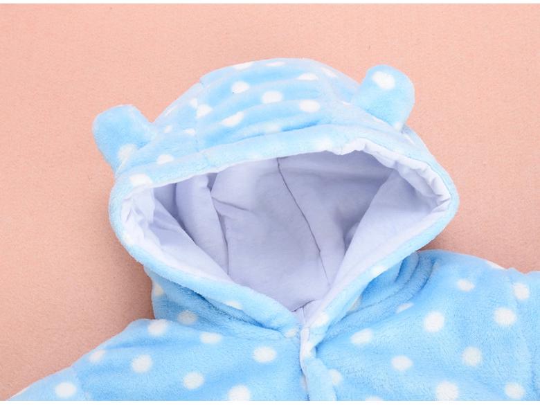 Polka Dot Bear Footed Baby Romper - Coral Fleece Crawling Suit for Autumn and Winter