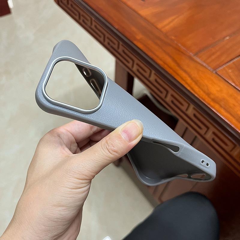 Suitable for Apple 16ProMax Phone Case 13/14 Protective Case 12 Plain Leather Texture 15pro Full Cover Anti-drop Case