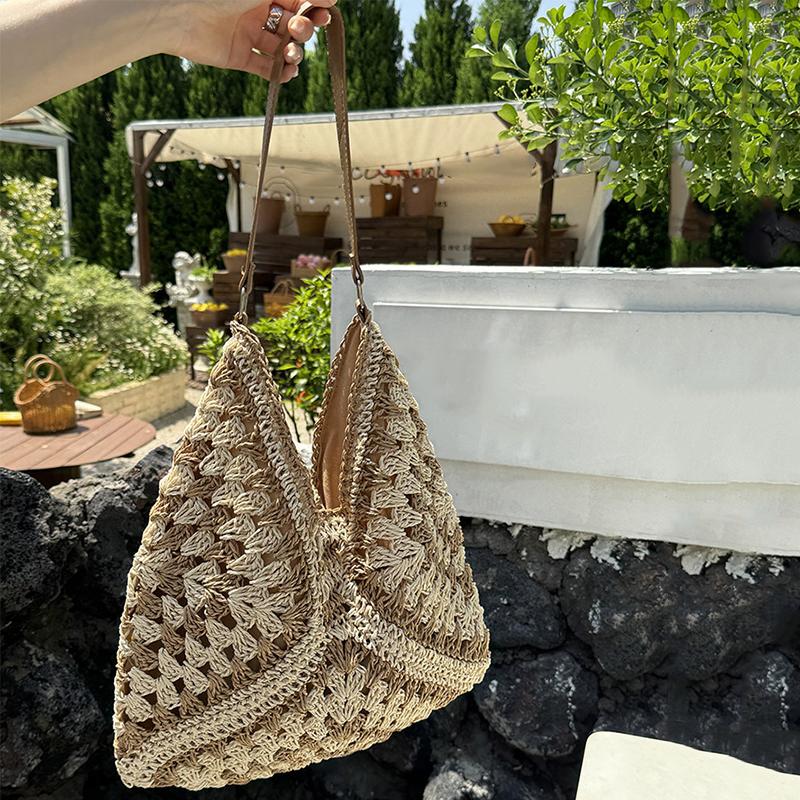 Summer Beach Straw Women Hollow Out Female Vacation Shoulder Bags Hand Woven Seaside Tote Bag Ladies Knitted Handbags