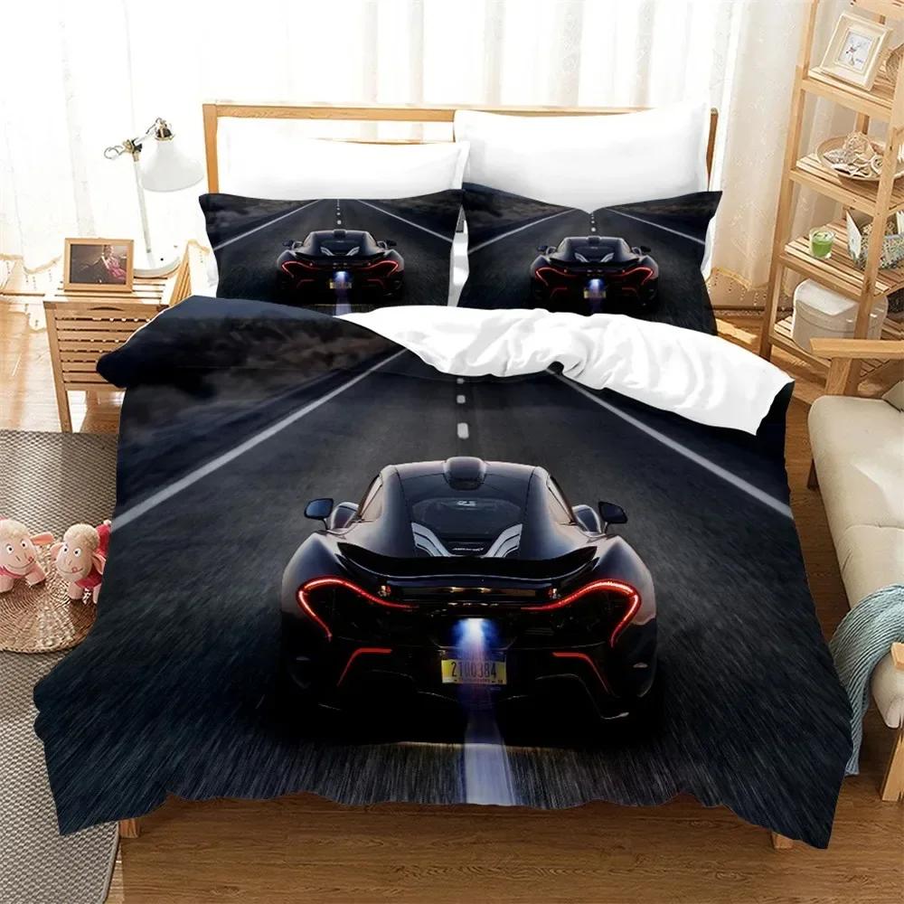Sportwagen 3D Rennwagen Bequeme Bettdecke Bettbezug Kissenbezug Bettwäscheset Kinder Schlafzimmer Dekoration Heimtextilien