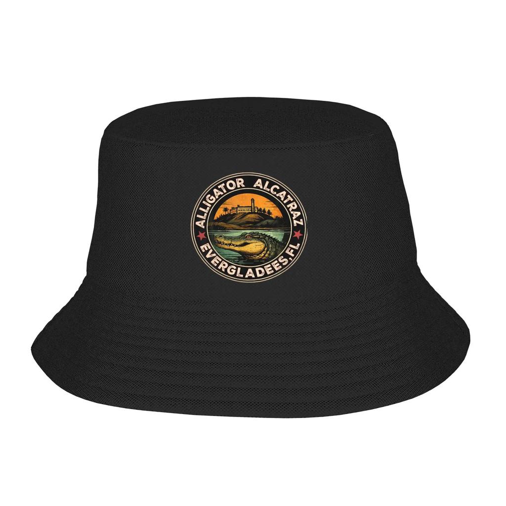 Alcatraz of Alligators Funny Animal Bucket Hat For Unisex Women Fisherman Hats Korean Beach Travel Caps Soft Fold Outdoor Sun Hats