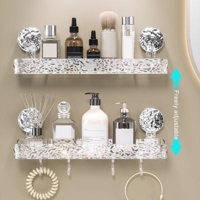 Badezimmer-Aufbewahrungsregal mit Haken, transparent, zur Wandmontage, stanzfrei, selbstklebend, hohe Tragkraft, rutschfest, kosmetische Zahnpasta