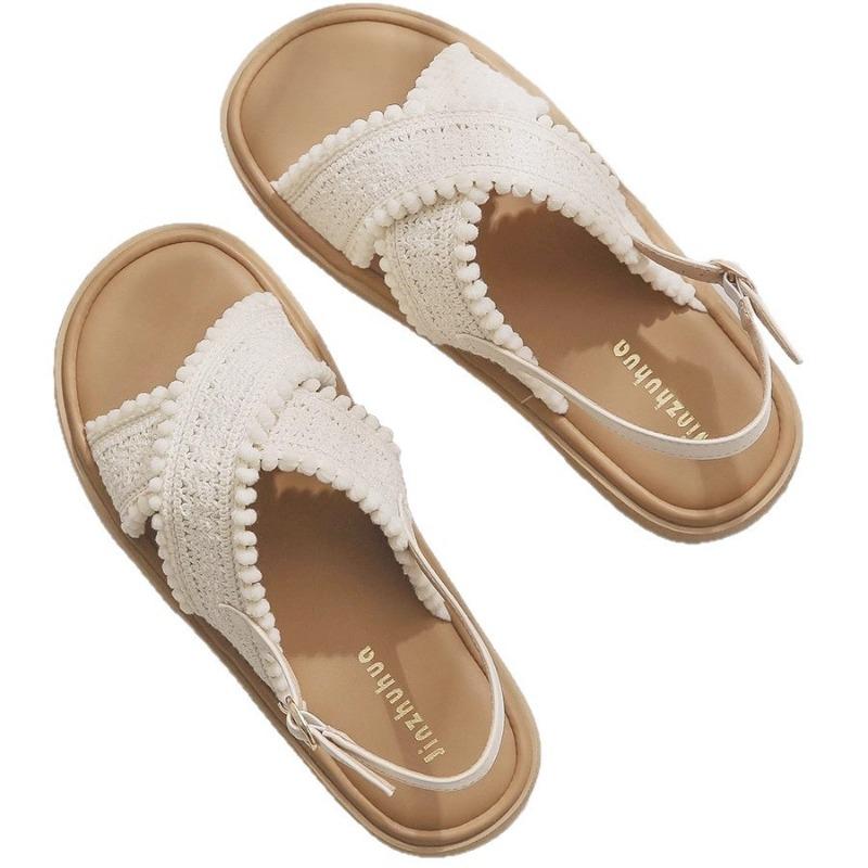 Fashion French Flat-Soled Sandals Women 2025 Summer New Fashion One-Word Buckle Casual Womens Shoes Flat-Soled Comfortable Roman Sandals