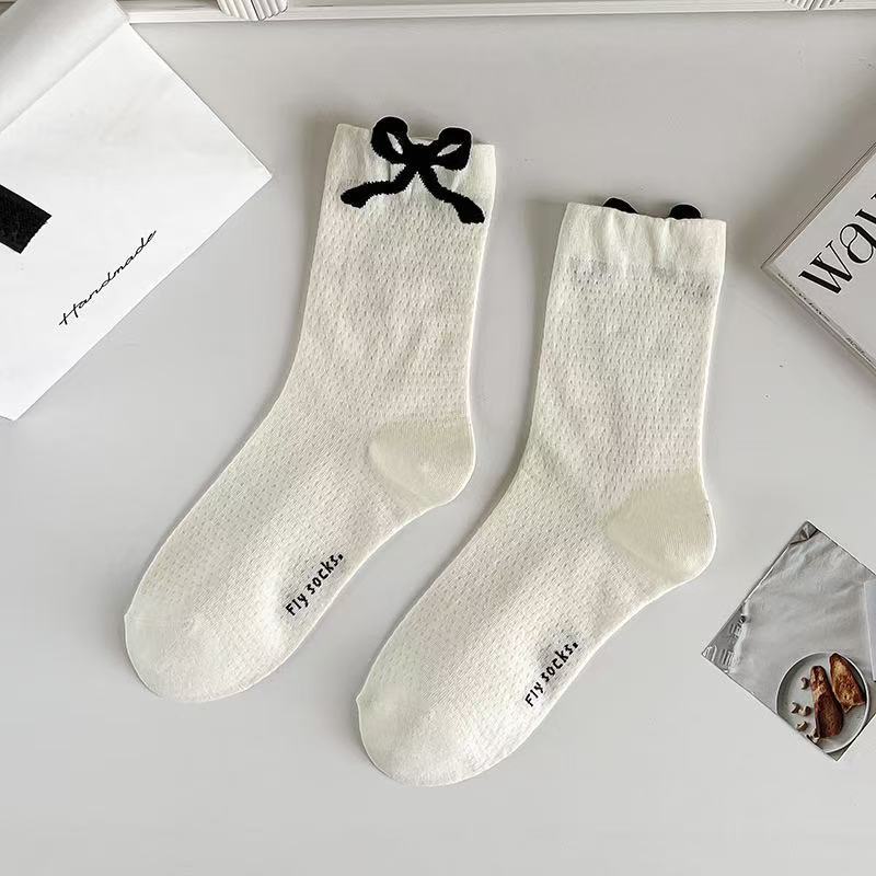 

Женские модные носки с вышивкой в виде банта, хлопковые дышащие носки средней длины One size
