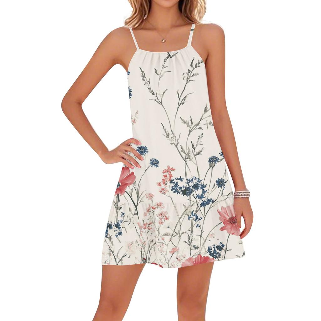 Damen Lässige Rundhals Verstellbare Träger Strand Rückenfreie Kleider