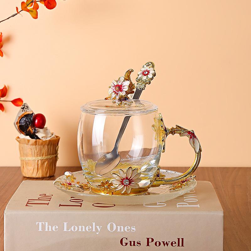 Creative Enamel Color Daisy Glass High Temperature Resistant Large Capacity Water Cup High Value Drinking Cup Cold Water Duck Bill Pot