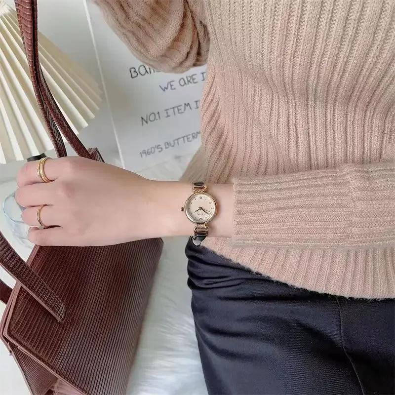 Women's Watches Small Round Ladies Bracelet Watch PU Leather Thin Retro Quartz Wristwatch for Women Girls Gifts Elegant Retro St