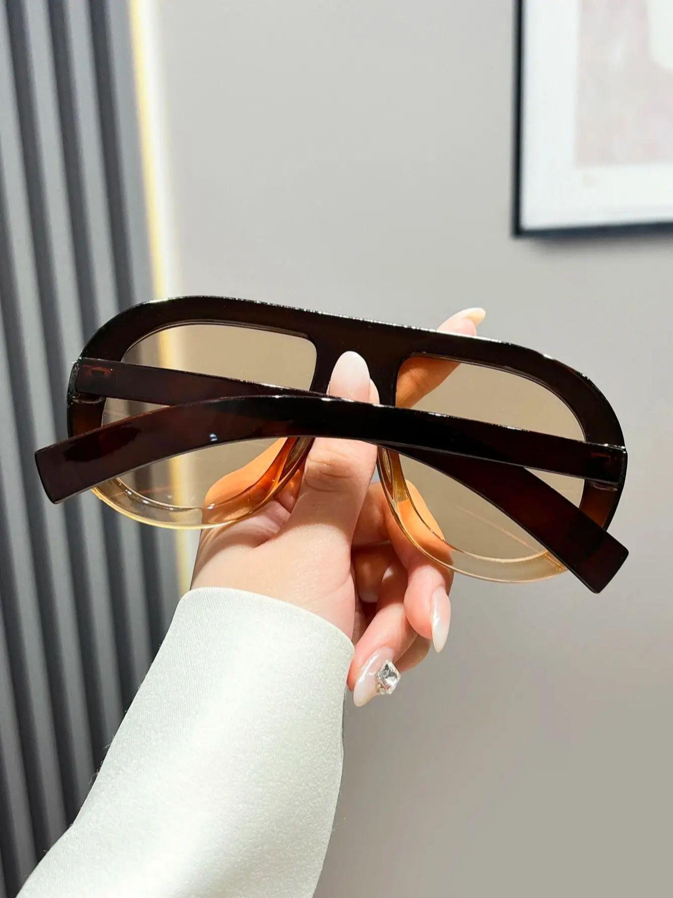 

UV400 Retro European And American Large Frog Frame Fashion Glasses Personalized Sunglasses Suitable for Driving Daily Wear кофейный