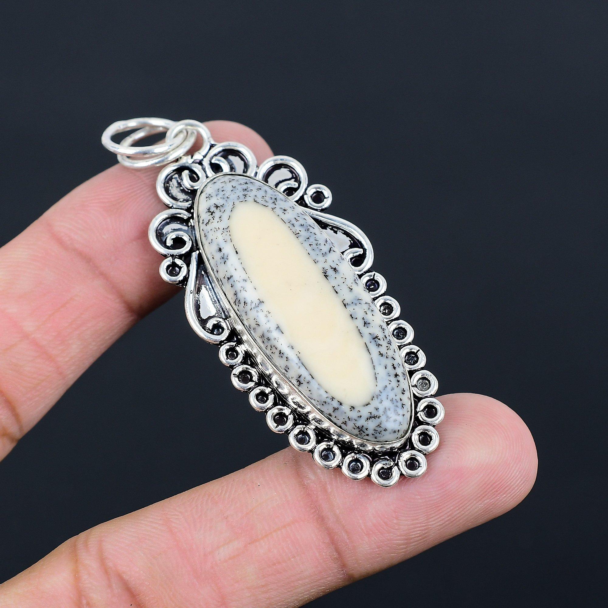 Овальный Натуральный Дендритовый Опал Серебро 925 пробы Безель Элегантный Подвеска на День Рождения