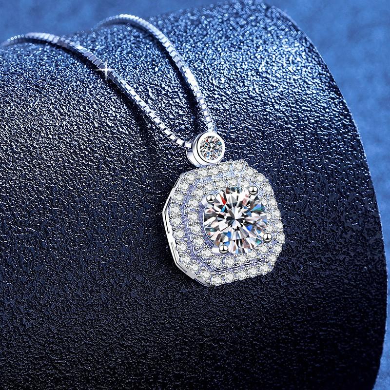Moissanite Pendant Necklace Sparkling Square Bag Design Versatile Women