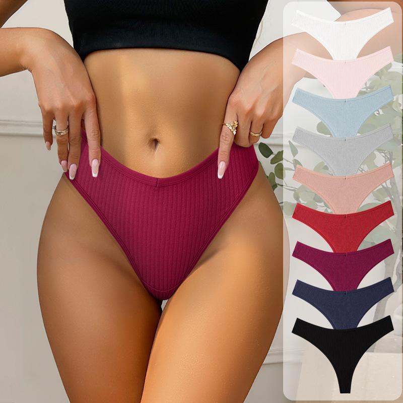 Low Waist Plus Size Solid Color Panties Breathable Sports Triangle Women’s Thong Panties
