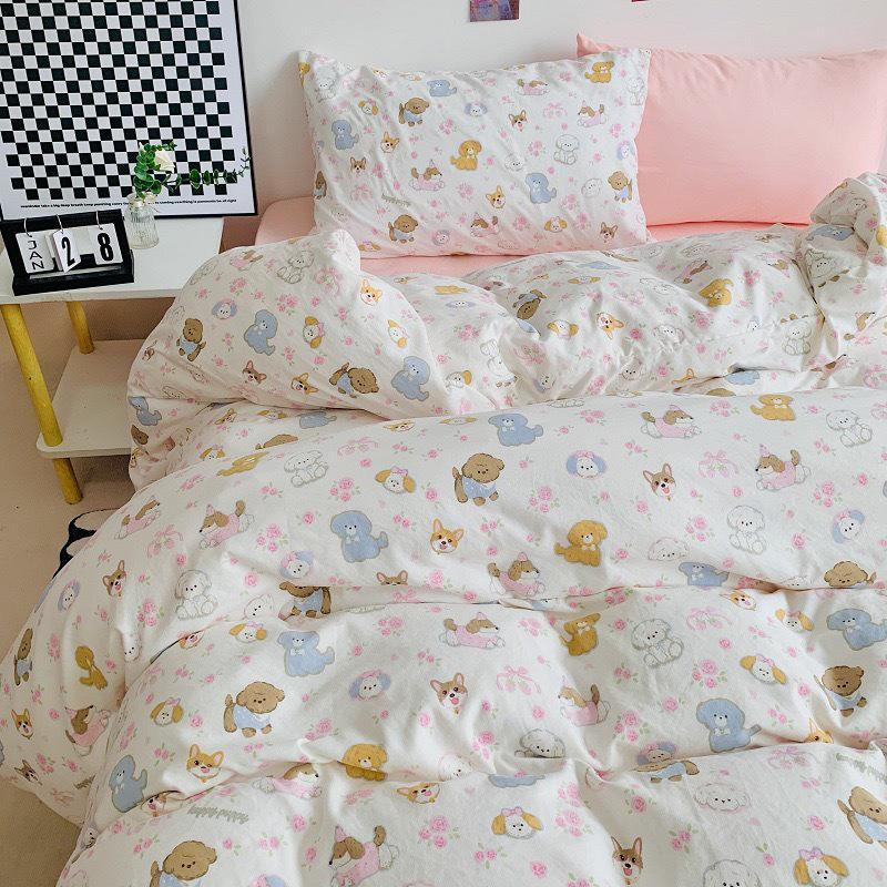 Super Soft Cotton Chenille Bear Embroidery Bedding Set - 4-Piece Simple Cartoon Duvet & Sheet