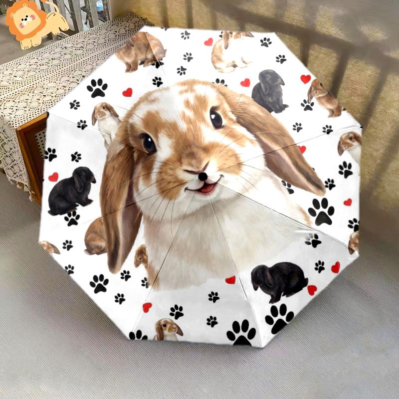 1 Stück Automatischer Faltregenschirm - Süßes Katzen-Hasen-Muster, Tragbares & Faltbares Design mit 8 Speichen, Weihnachts-Geburtstagsgeschenke