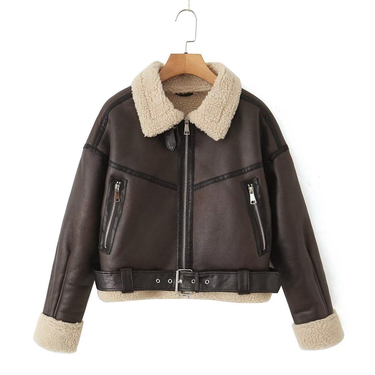 

Fashion Women s Wear Fur Integrated Coat Retro Motorcycle Jacket Top XL