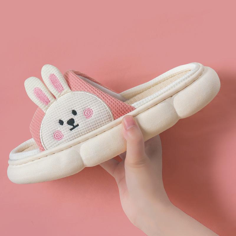 Linen slippers women's four seasons indoor home home summer wear stepping on shit silent thick-soled cotton and linen slippers