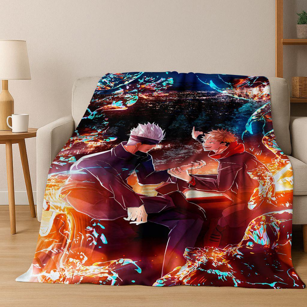 Anime Jujutsu Kaisen Yuji Satoru Kreskówkowy Koc Flanelowy, Przytulny Miękki Koc Rzutowy do Domu Sypialni Łóżka Kanapy Pokrowiec Piknikowy Prezent Dziecko